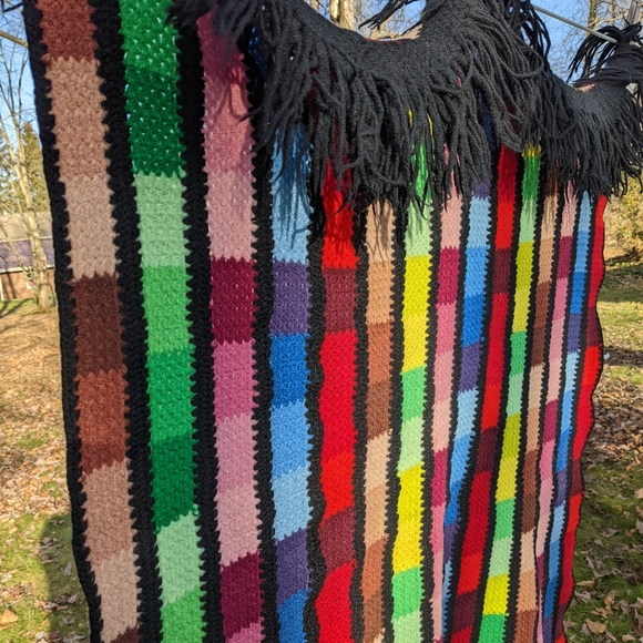 HANDMADE Bright Colorful Rainbow Patch Crochet Knitted Afghan throw blanket - Picture 3 of 6